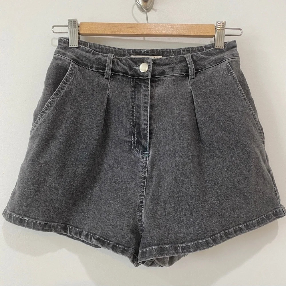 Mebon M High Rise Grey Stone Washed Distressed Shortie Shorts
